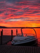Fondo de pantalla Lake sunrise with boat 132x176