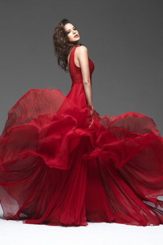 Girl in Beautiful Red Dress wallpaper 320x480