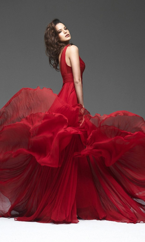 Girl in Beautiful Red Dress wallpaper 480x800