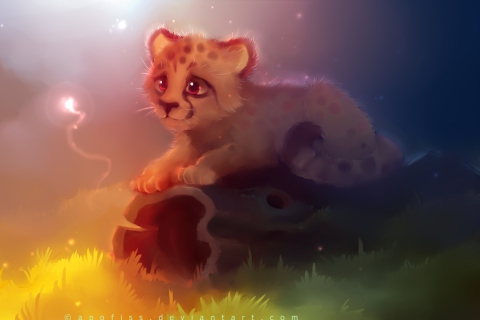 Обои Cute Cheetah Painting 480x320