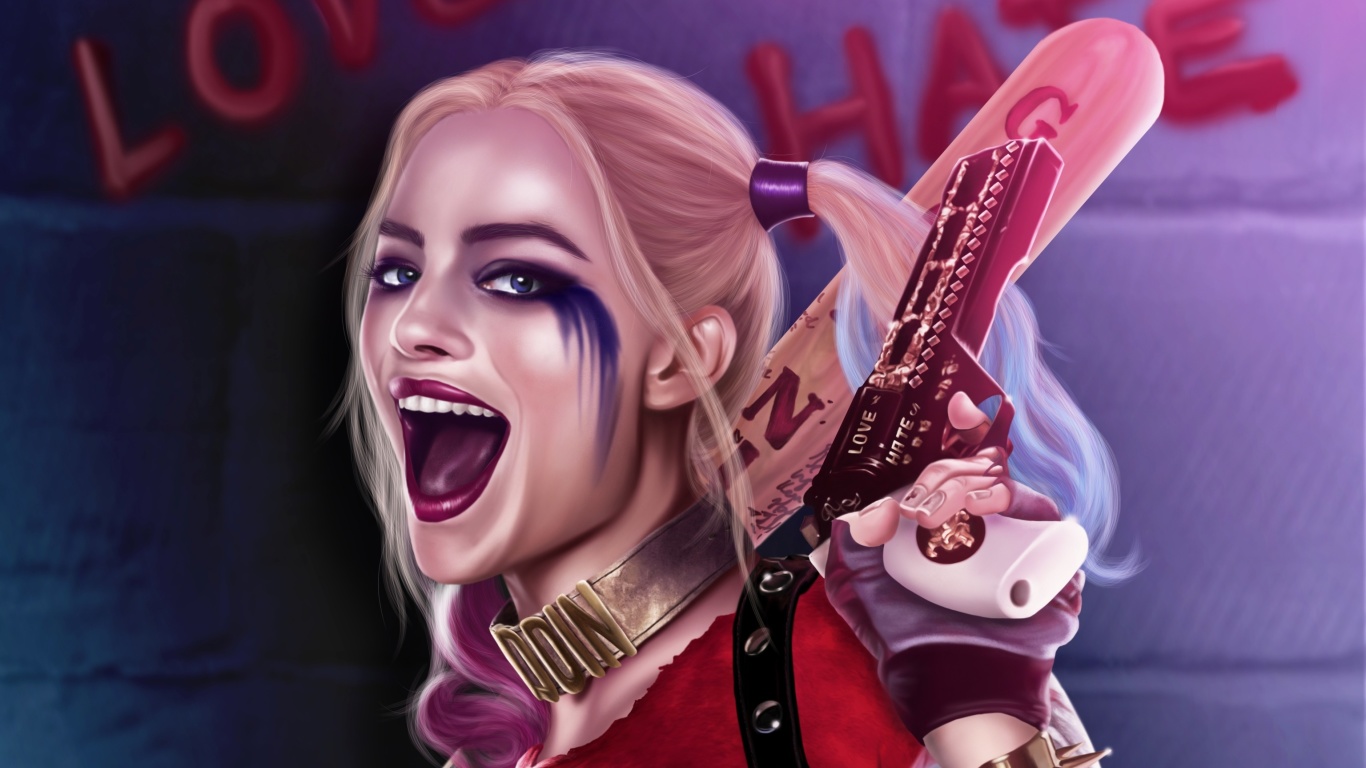 Suicide Squad, Harley Quinn, Margot Robbie wallpaper 1366x768