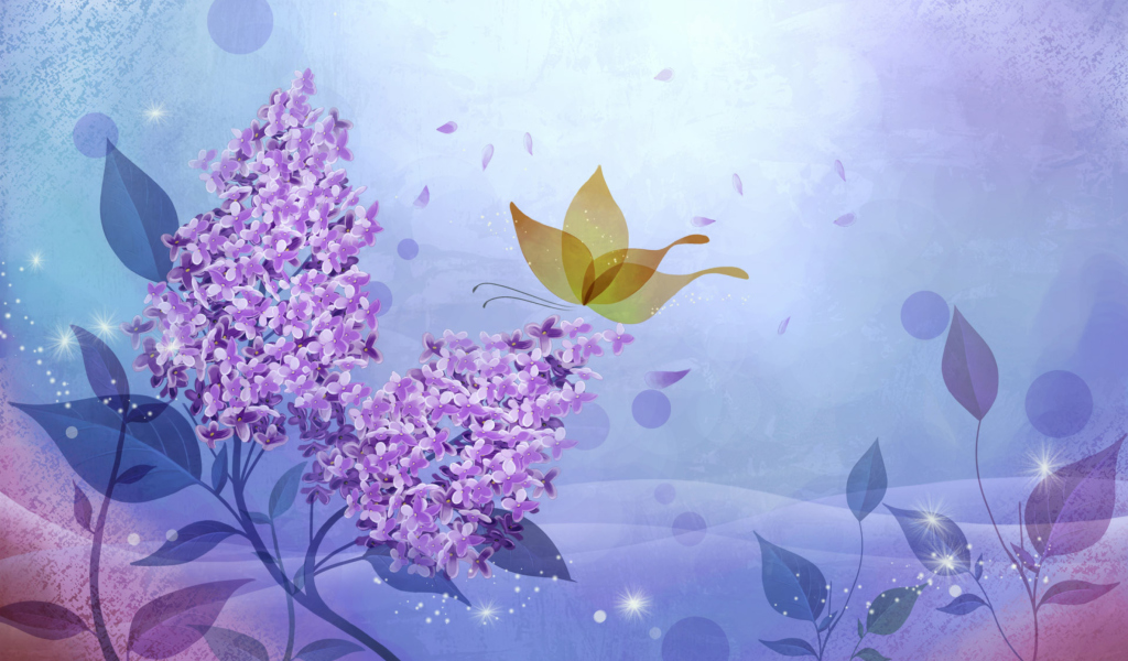 Обои Butterfly Lilac Art 1024x600