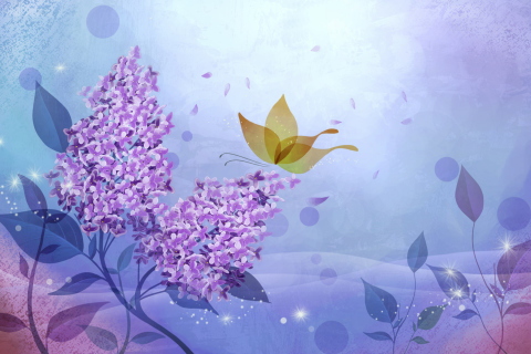 Обои Butterfly Lilac Art 480x320