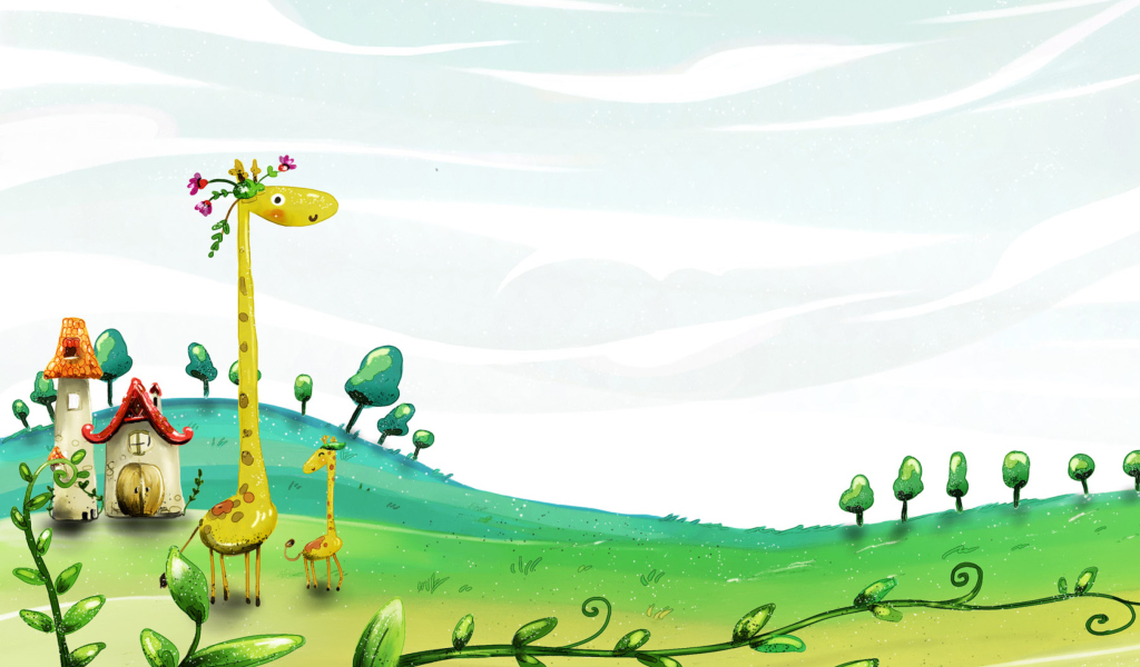 Das Vector Spring Giraffes Wallpaper 1024x600