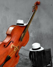 Contrabass And Hat On Street wallpaper 176x220