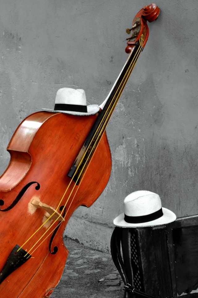 Contrabass And Hat On Street wallpaper 640x960