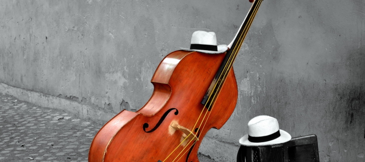 Contrabass And Hat On Street wallpaper 720x320