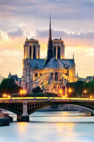 Fondo de pantalla Notre Dame de Paris Catholic Cathedral 320x480