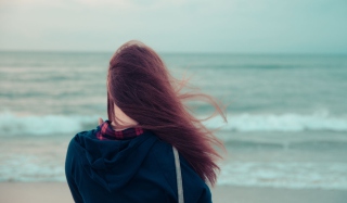 Girl Looking At Sea Background for Android, iPhone and iPad