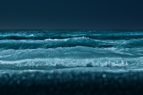 Обои Big Blue Waves At Night 480x320