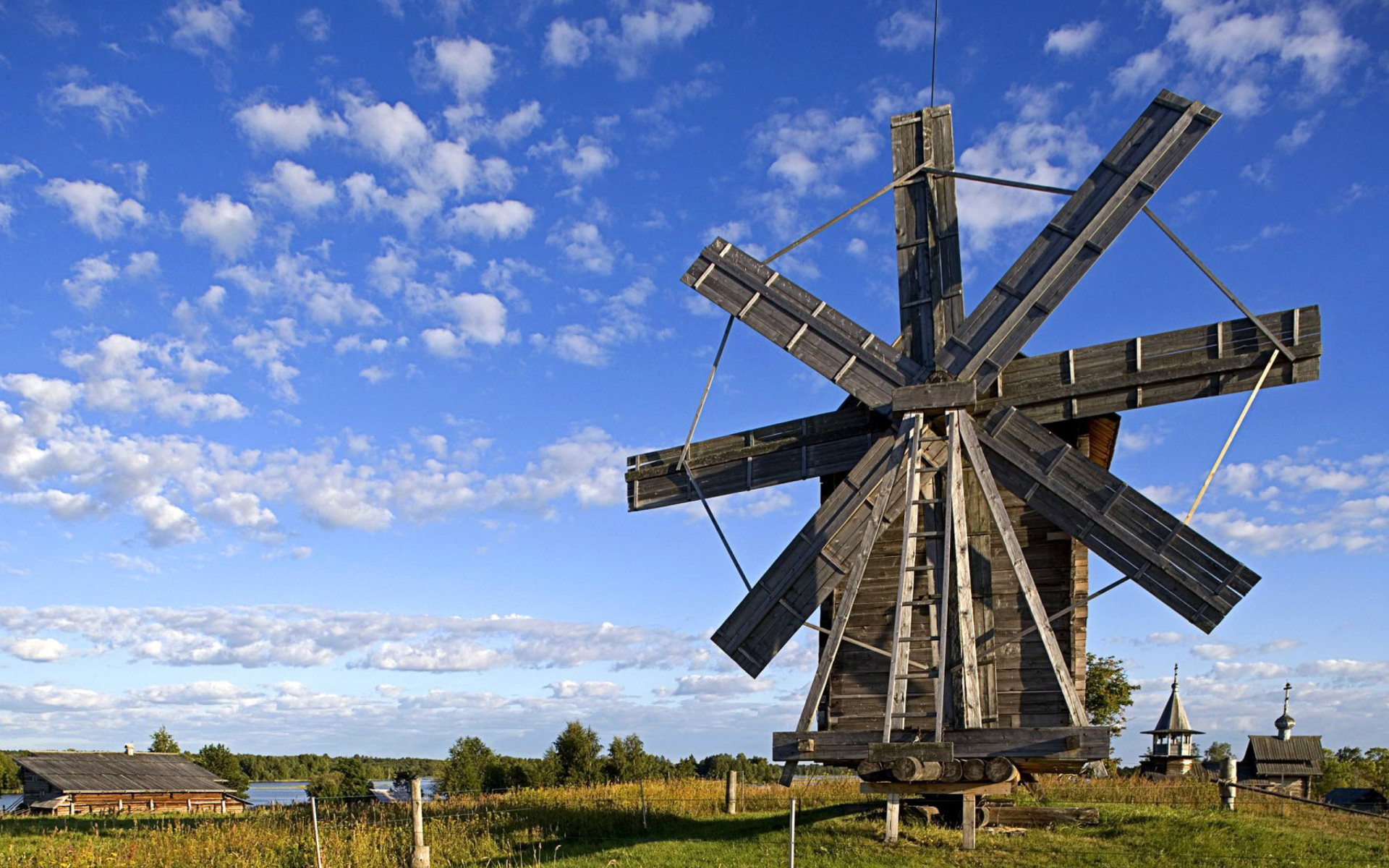 Sfondi Kizhi Island with wooden Windmill 1920x1200