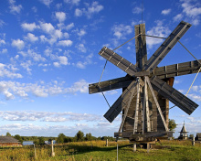 Kizhi Island with wooden Windmill wallpaper 220x176