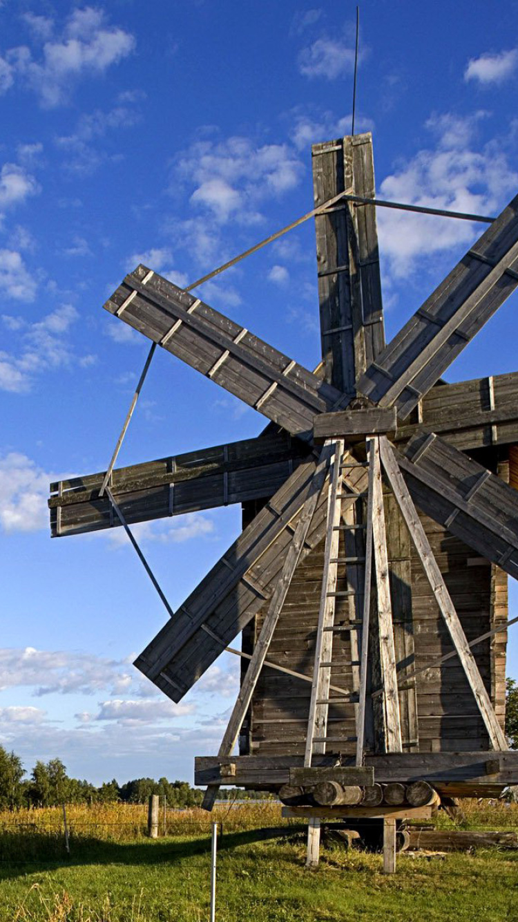 Sfondi Kizhi Island with wooden Windmill 750x1334