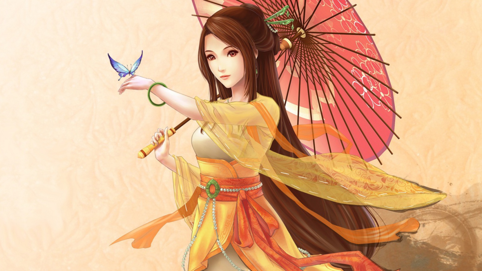 Japanese Woman & Butterfly wallpaper 1600x900