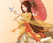 Japanese Woman & Butterfly wallpaper 176x144