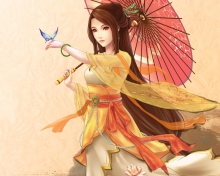 Japanese Woman & Butterfly wallpaper 220x176