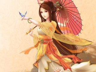 Screenshot №1 pro téma Japanese Woman & Butterfly 320x240