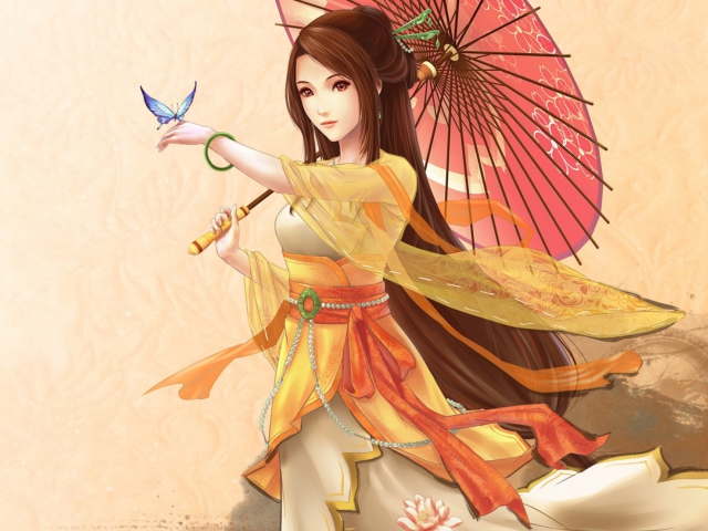 Japanese Woman & Butterfly wallpaper 640x480