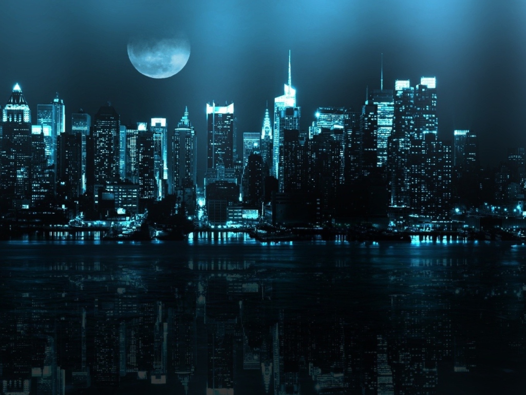 Das City In Moonlight Wallpaper 1024x768