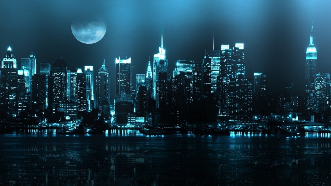 Screenshot №1 pro téma City In Moonlight 1366x768