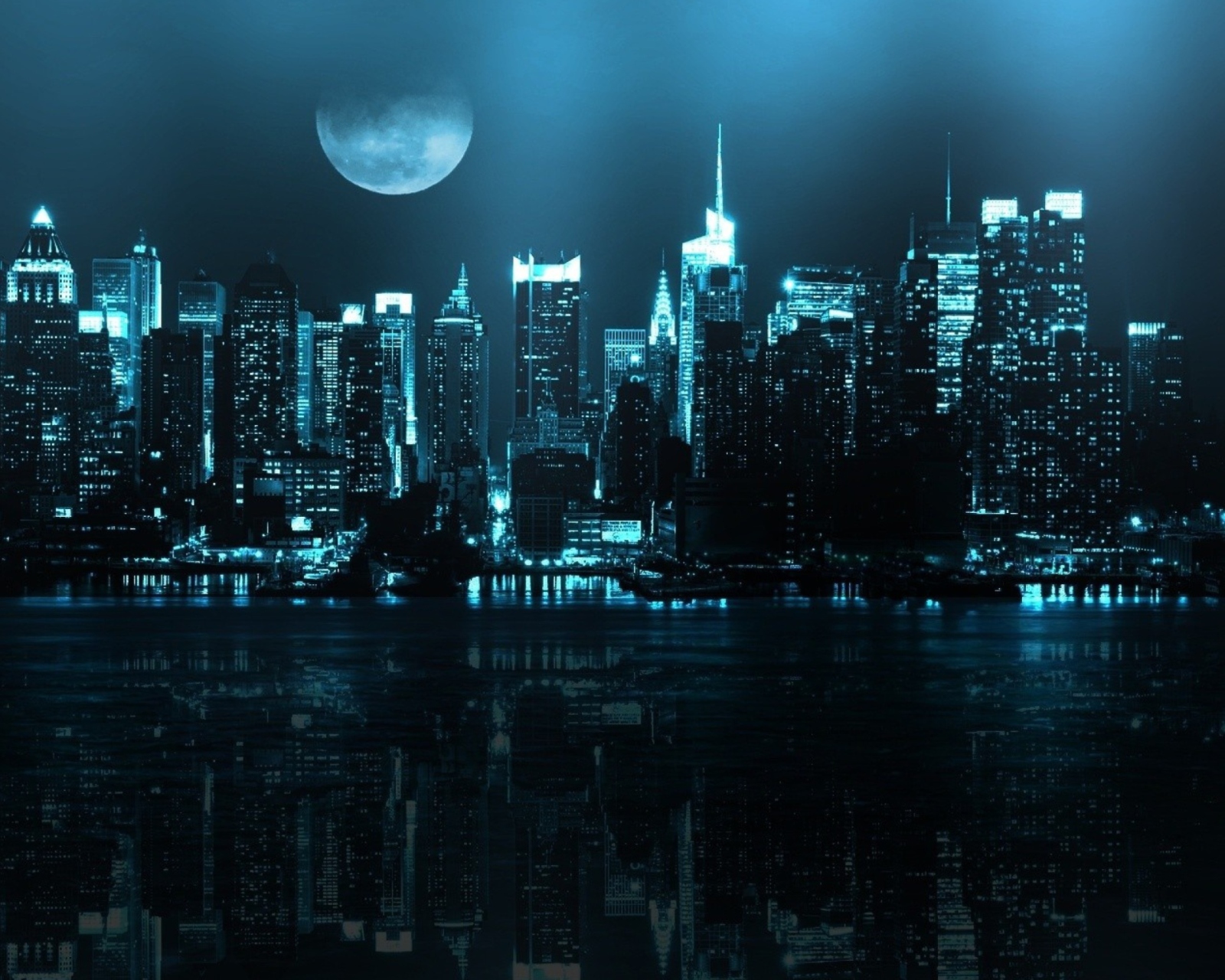 Das City In Moonlight Wallpaper 1600x1280