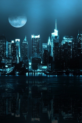 City In Moonlight wallpaper 320x480