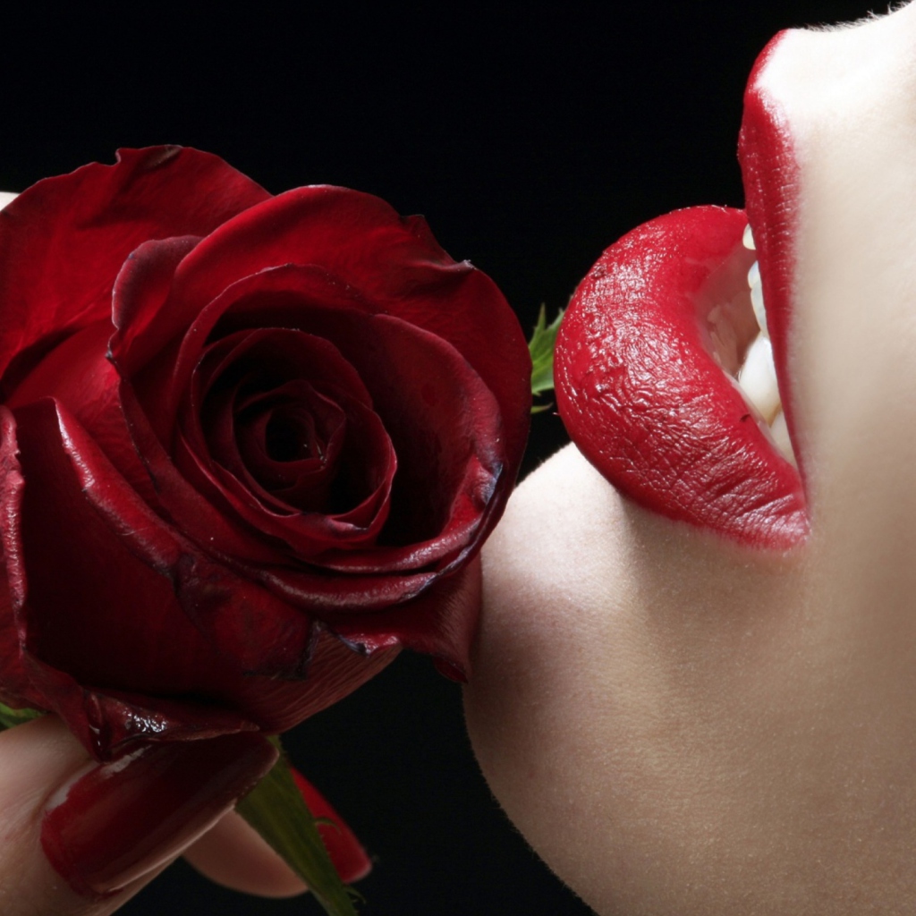 Das Red Rose - Red Lips Wallpaper 1024x1024