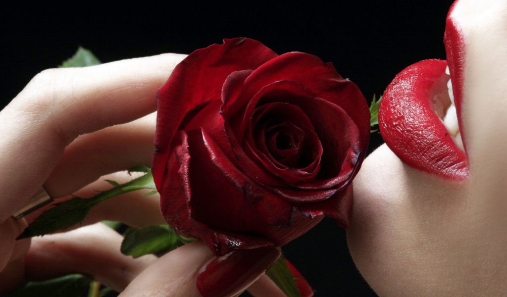 Das Red Rose - Red Lips Wallpaper 1024x600