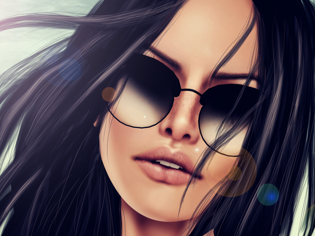 Das 3D Girl's Face In Sunglasses Wallpaper 1024x768