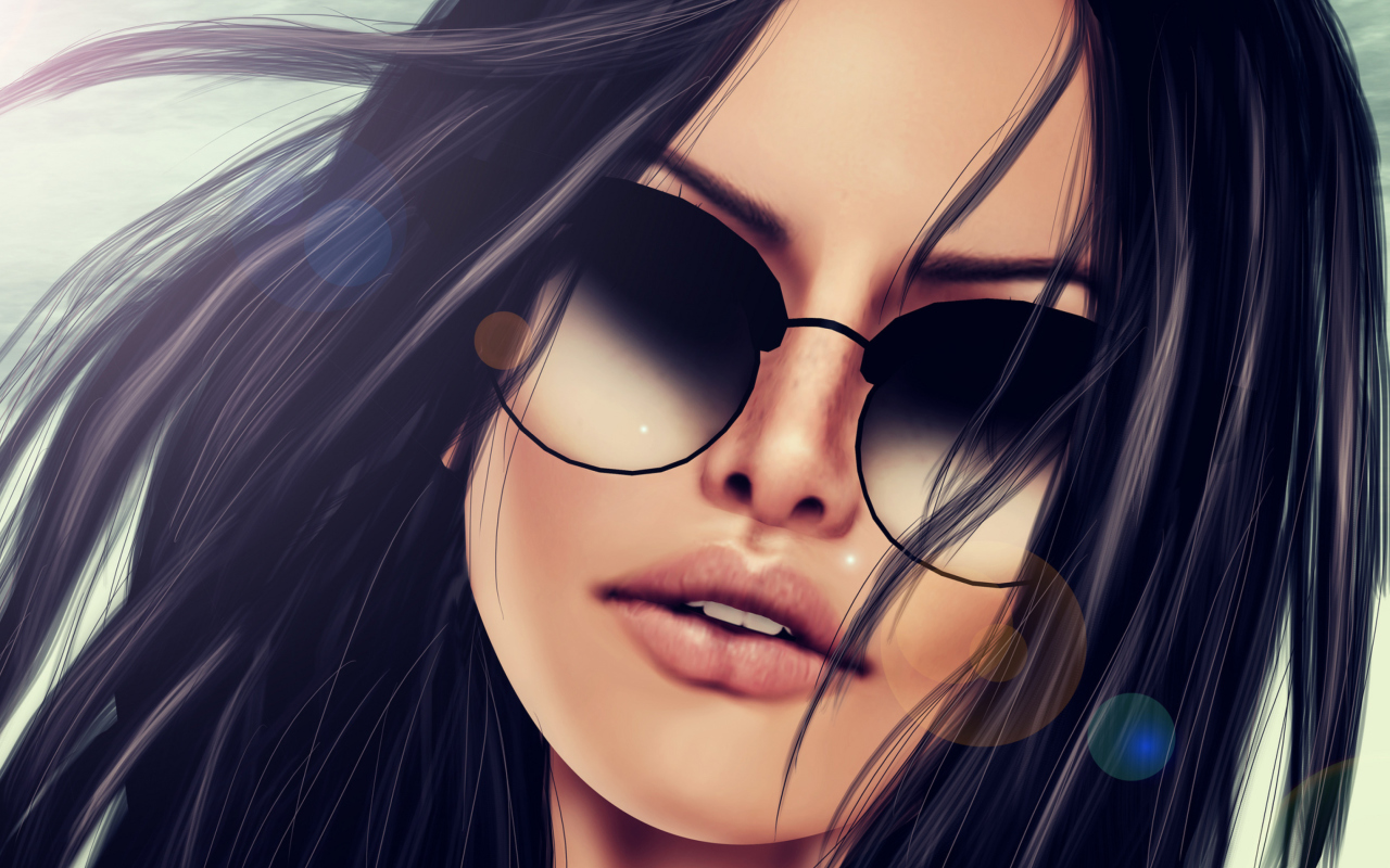 3D Girl's Face In Sunglasses wallpaper 1280x800