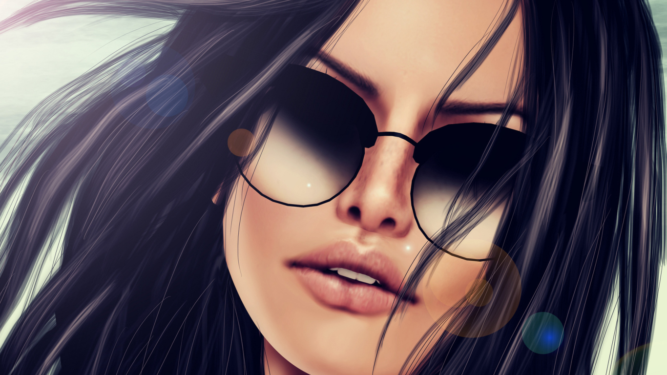 Screenshot №1 pro téma 3D Girl's Face In Sunglasses 1366x768