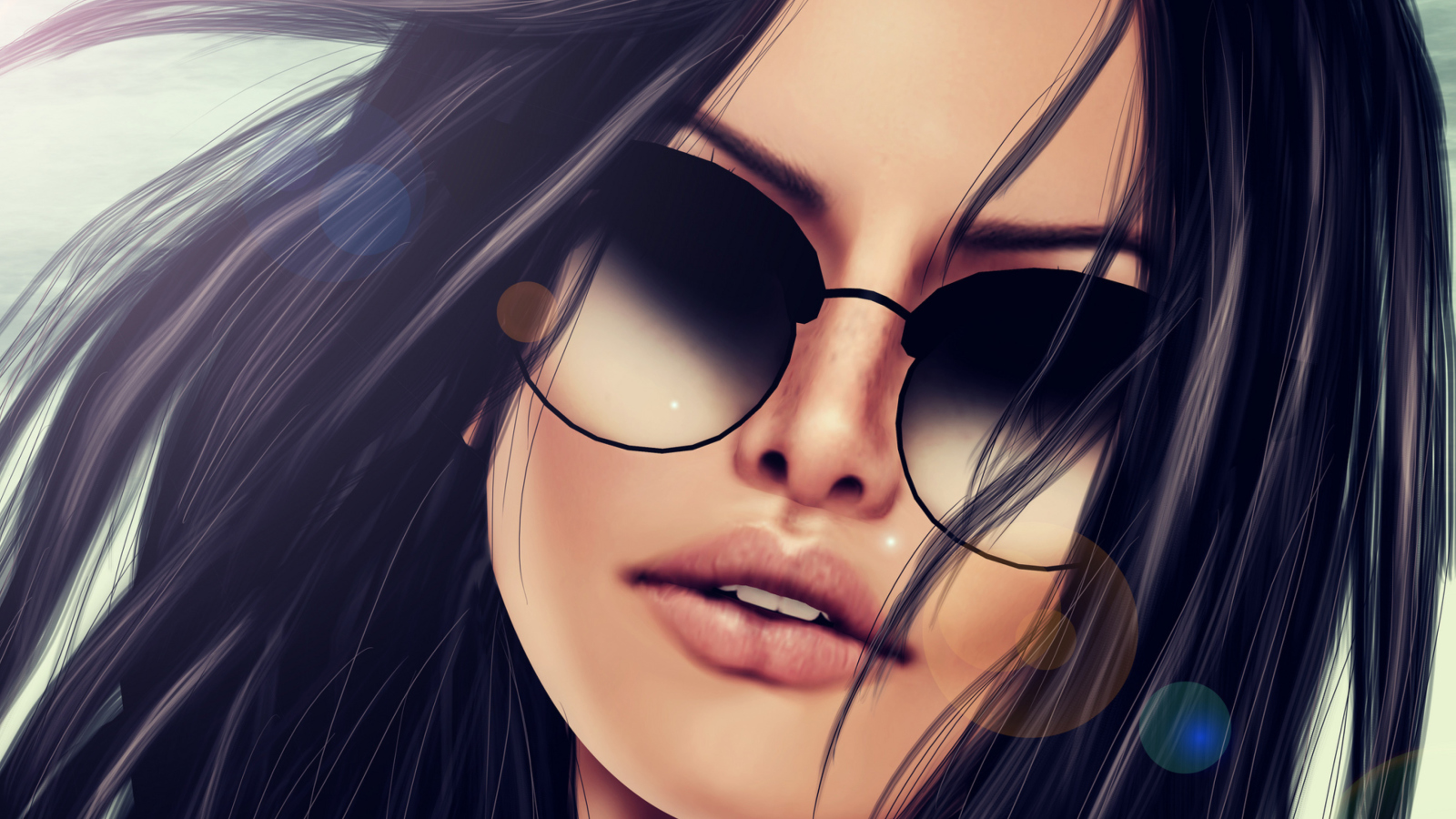 3D Girl's Face In Sunglasses wallpaper 1600x900