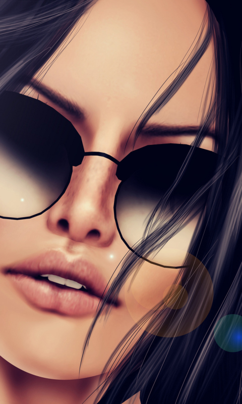 3D Girl's Face In Sunglasses wallpaper 480x800