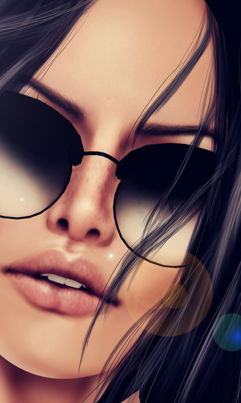 3D Girl's Face In Sunglasses wallpaper 768x1280