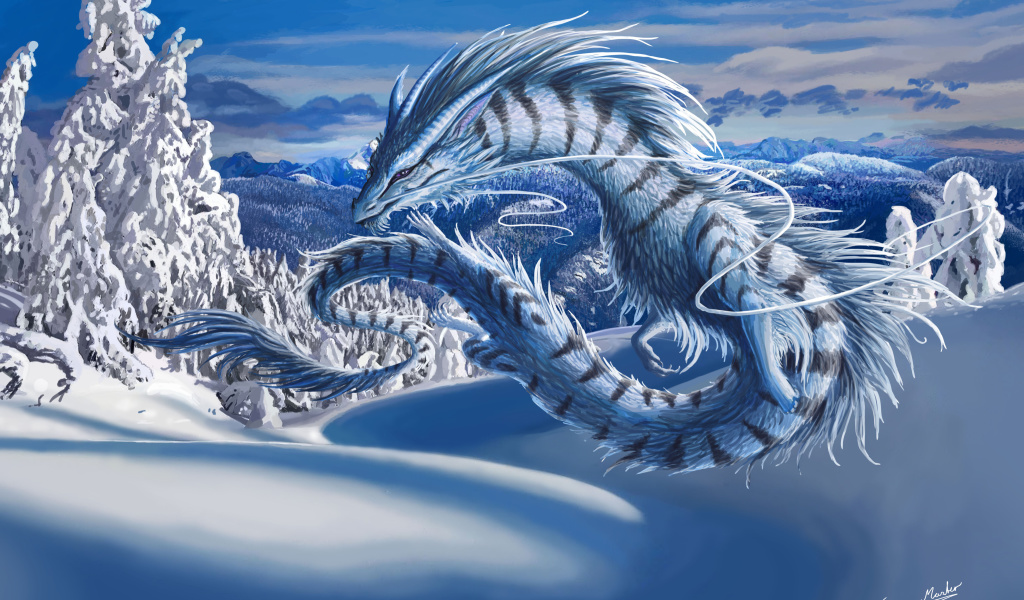Das Winter Dragon Wallpaper 1024x600