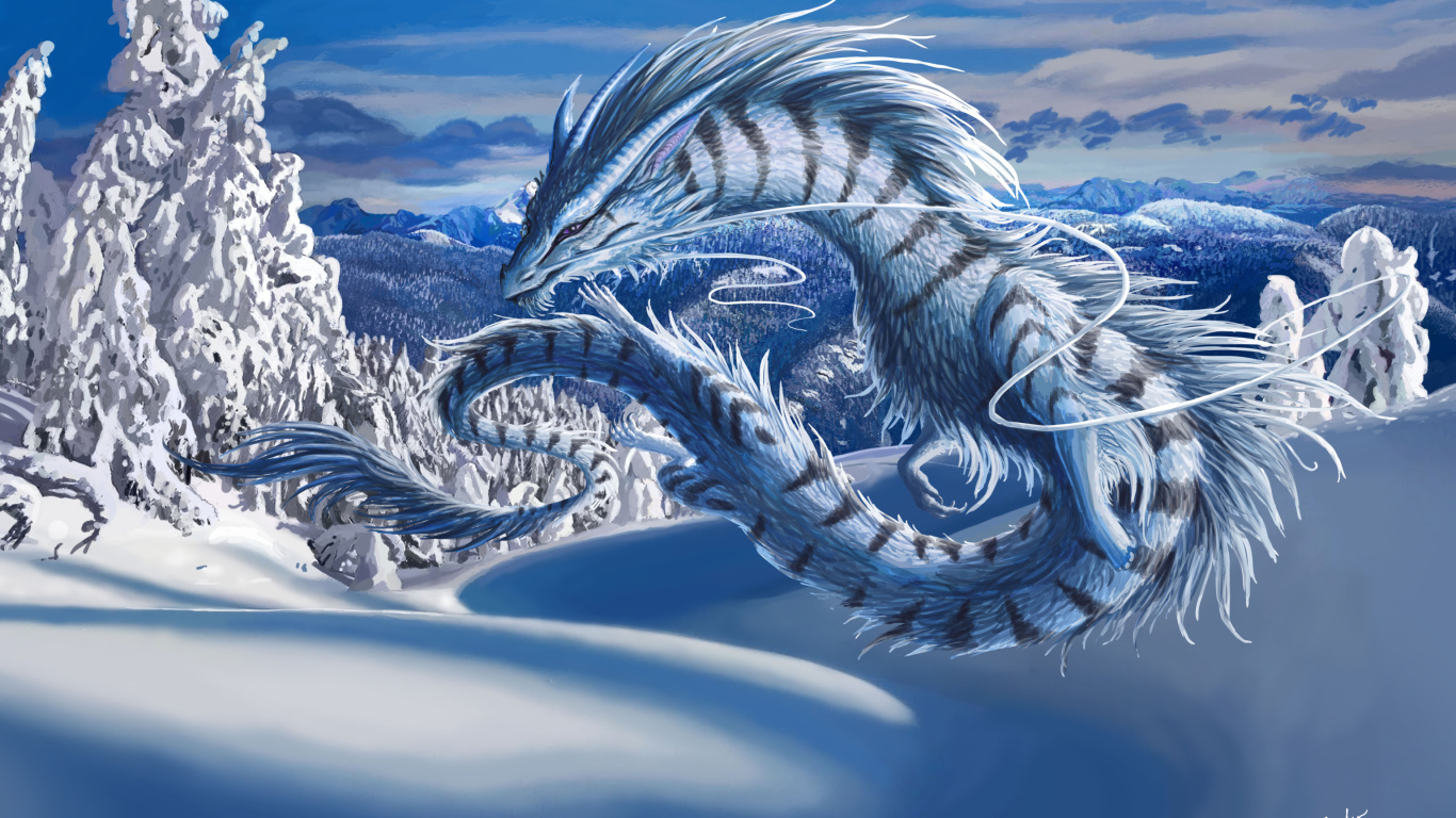 Das Winter Dragon Wallpaper 1366x768