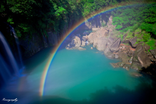 Kostenloses Rainbow Over Lagoon Wallpaper für 1080x960
