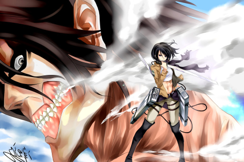 Sfondi Mikasa Ackerman from Attack on Titan 480x320