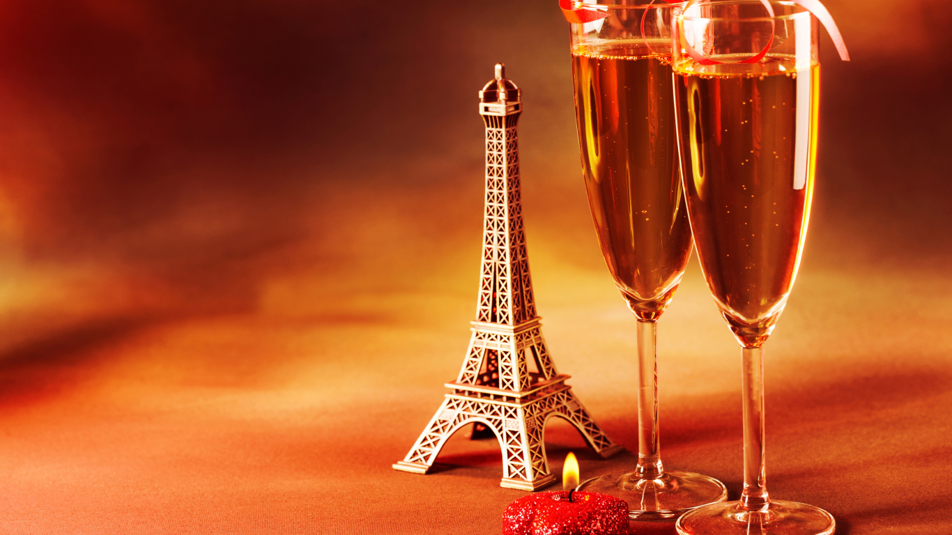 Paris Mini Eiffel Tower And Champagne wallpaper 1366x768