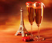 Das Paris Mini Eiffel Tower And Champagne Wallpaper 176x144