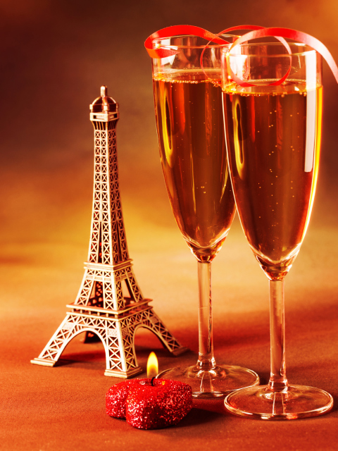 Paris Mini Eiffel Tower And Champagne wallpaper 480x640