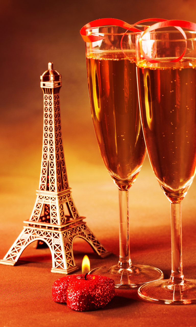 Sfondi Paris Mini Eiffel Tower And Champagne 768x1280