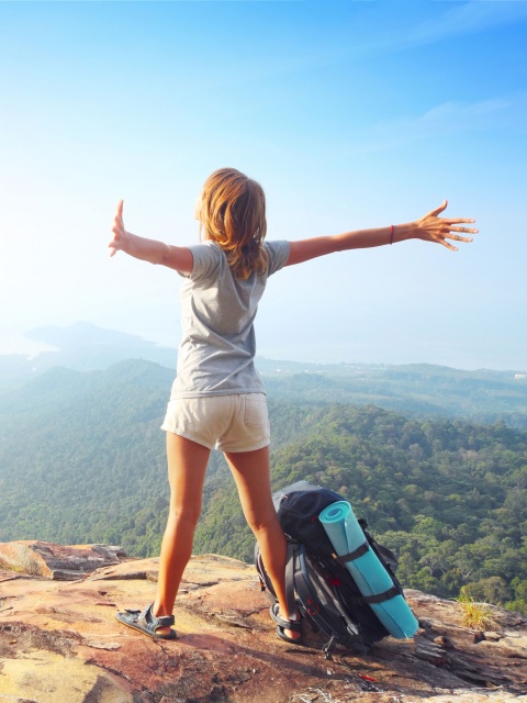 Das Backpacker tourist girl Wallpaper 480x640