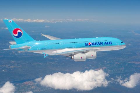 Обои Korean Air flight Airbus 480x320