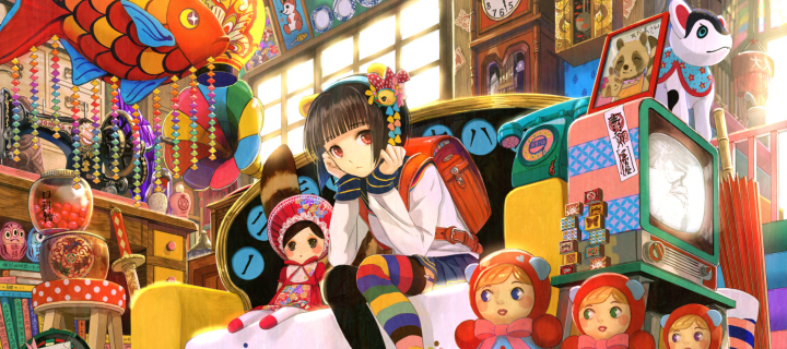 Anime Girl In Shop wallpaper 720x320
