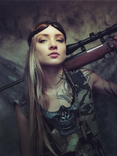 Soldier girl with a sniper rifle wallpaper 240x320