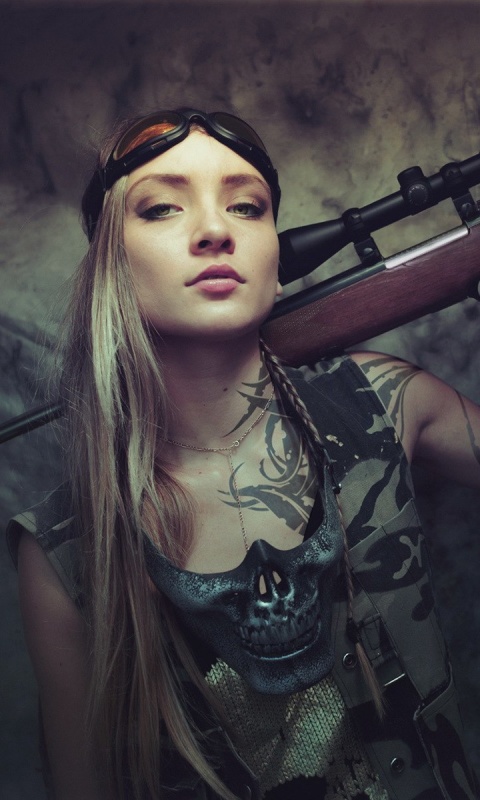 Soldier girl with a sniper rifle wallpaper 480x800