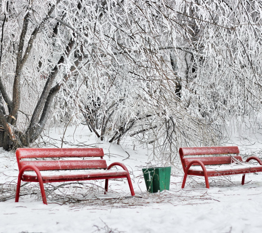 Benches in Snow wallpaper 1080x960