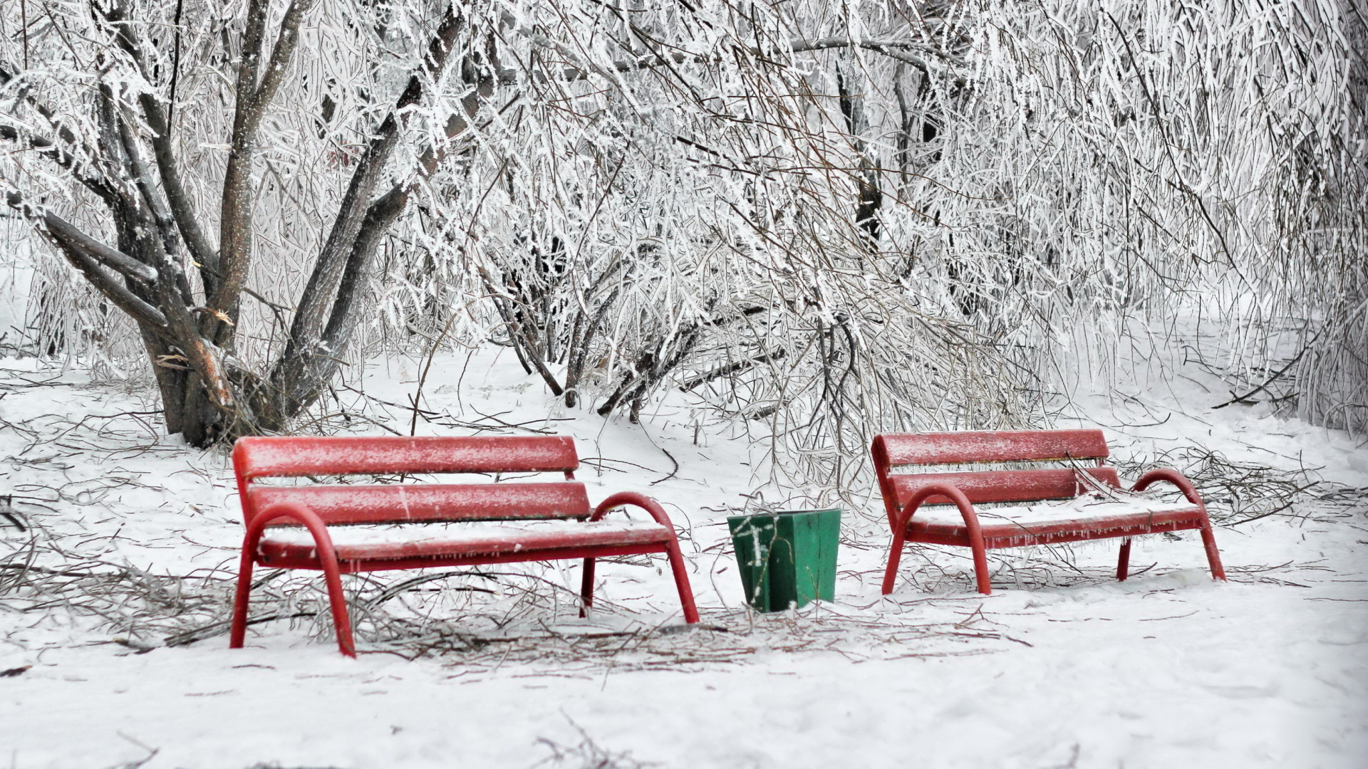 Benches in Snow wallpaper 1920x1080