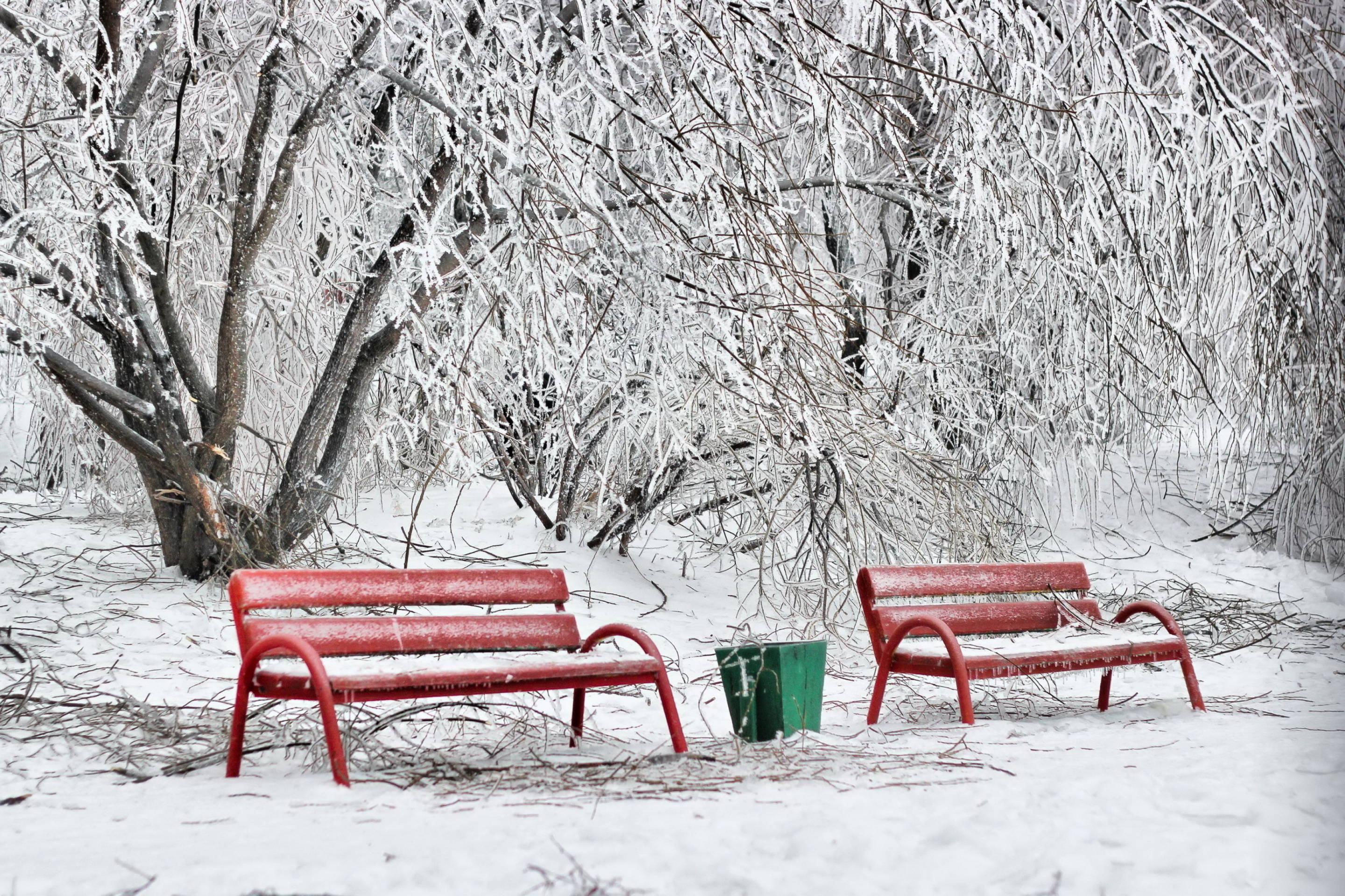 Benches in Snow wallpaper 2880x1920